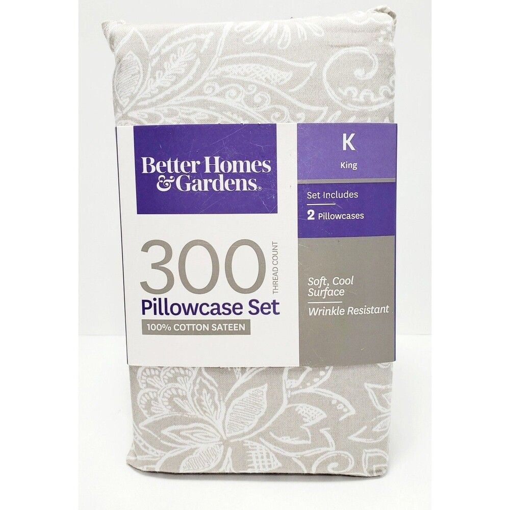 Better Homes & Gardens King Pillowcase Set 100% Cotton 300 Thread Count New